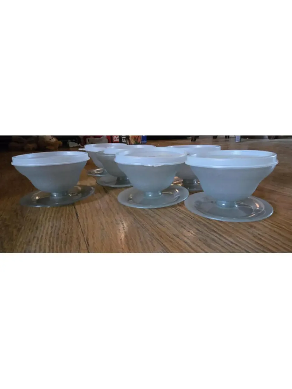 6 Vintage Tupperware Pudding Jello  Dessert Cups With 6 Lids Smokey Gray #754